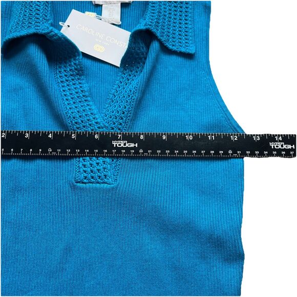Caroline Constas Blue ribbed crochet Knit V-Neck Crop top designer NWT Small - Picture 4 of 7